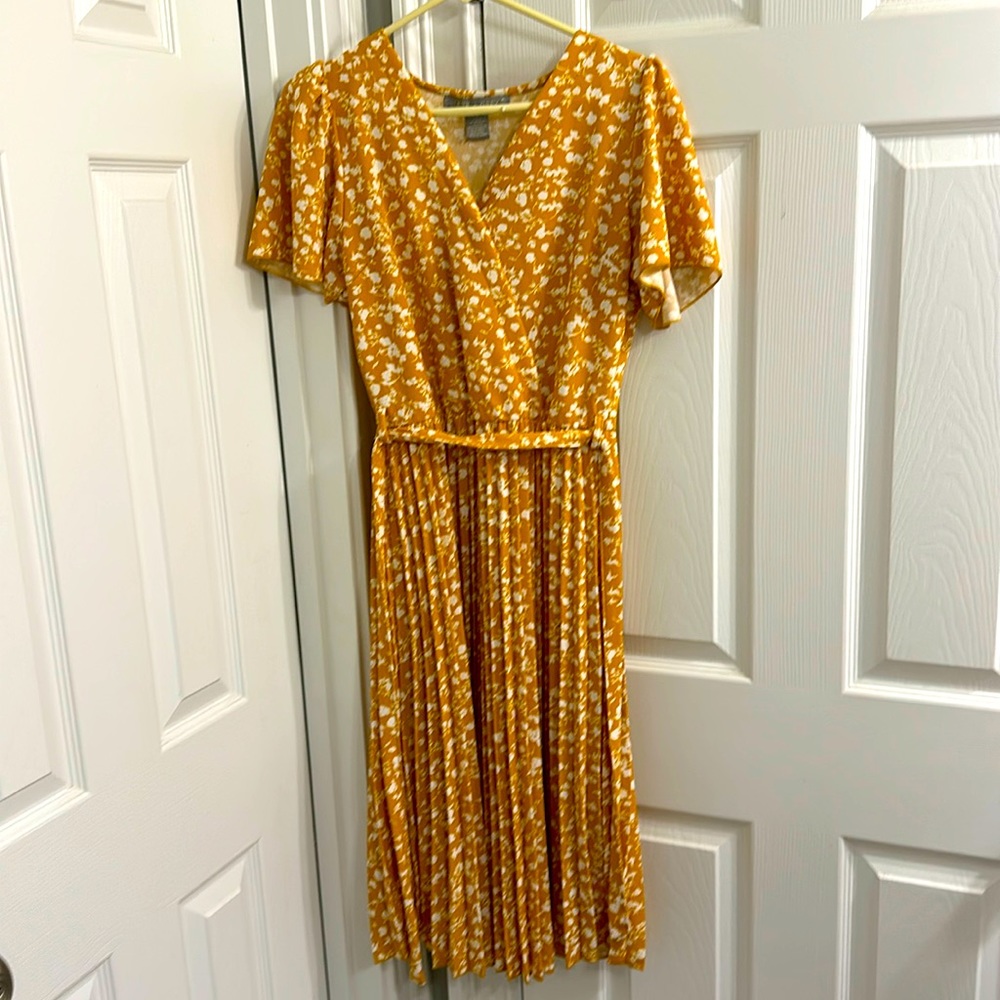 yellow with white flower print dress